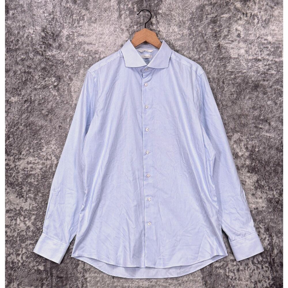 SUITSUPPLY Dress Shirt 17 / 43 Mens Traveller Extra Slim Fit Blue Striped Oxford
